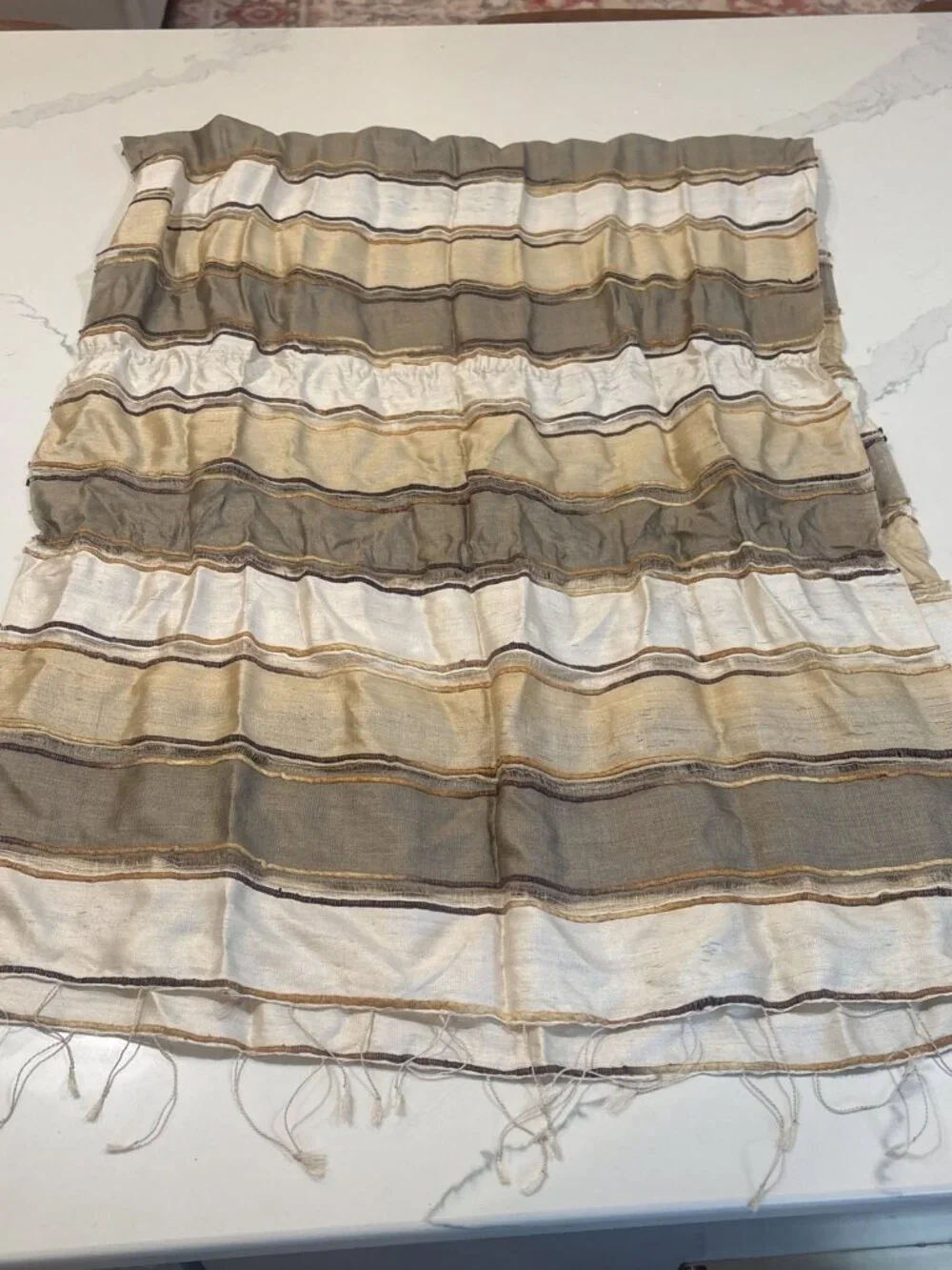 Rossella Carrara striped sheer scarf in a cream, beige, and brown colorway